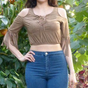 Lace up Suede Fringe Crop top